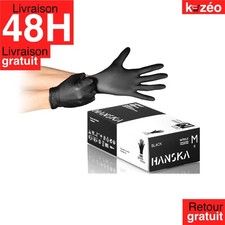 HANSKA Lot de 100 gants jetables nitriles noirs sans poudre - Taille S