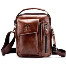 Sacoche Bandoulière Homme Sangle Réglable Cuir Véritable Rangements Style uni
