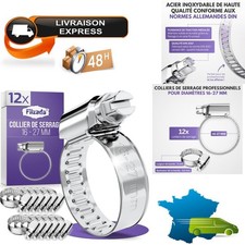 12 Colliers de serrage inox 16-27 mm pour tuyau et durite
